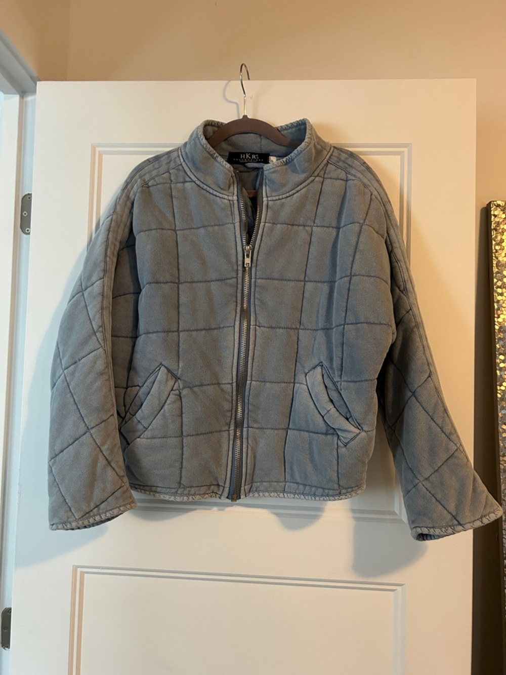 Light Blue Quilted Zip-Front Women's Jacket